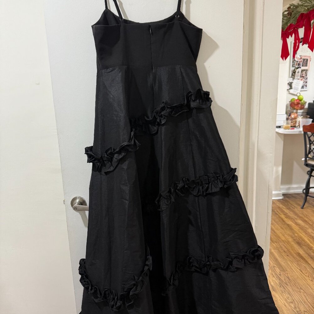 🖤✨ Likely Arissa Gown Black Ruffle Trim Taffeta Maxi Dress Sz 12 - Picture 14 of 15